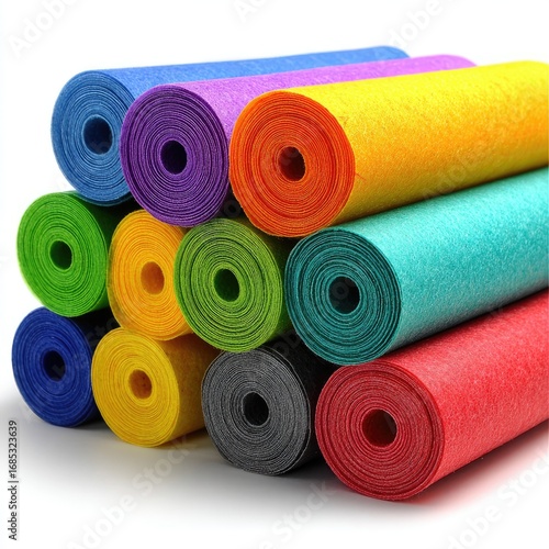 Colorful fabric rolls stacked