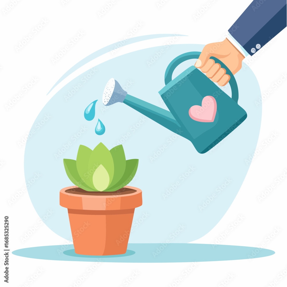 Obraz premium Hand Watering Plant In Pot