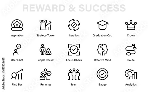 Award and Success Professional Line Icon Set, Modern Minimal Outline Vector Icons for Motivation, Recognition, Business Career Growth, and Rewards
