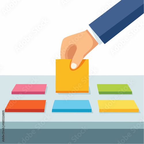 Hand Casting Ballot With Colorful Sticky Notes