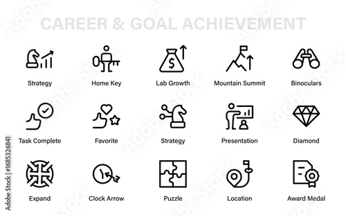 Motivation and Leadership Modern Line Icon Set, Professional Minimal Outline Vector Icons for Success, Rewards, and Business Career Achievement