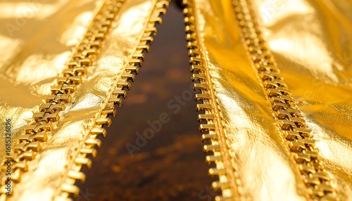 Golden zippered fabric, close-up
