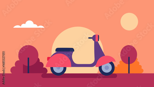 Vintage Scooter Parked in a Natural Setting a Peaceful Countryside Scene