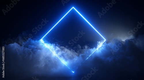 Abstract Blue Neon Diamond With Clouds Background
