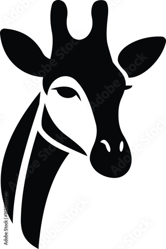 Stylized black giraffe head logo design, Elegant giraffe head silhouette wildlife art