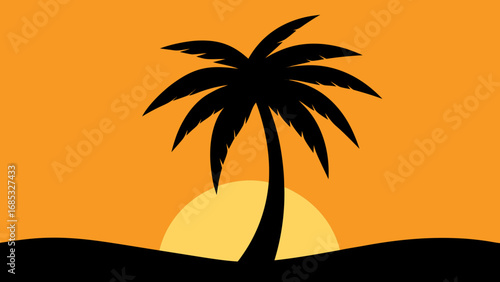 Iconic Single Palm Tree Silhouette Against a Tropical Sunset a Nature Vista