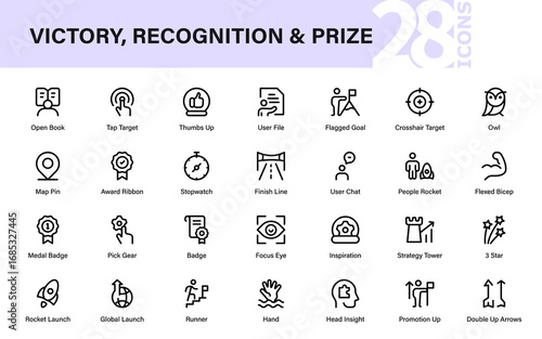 Victory and Recognition Modern Line Icon Set, Professional Outline Vector Icons with Minimal Design for Success, Reward, and Business Growth
