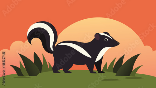 Curious Skunk in a Field a Glimpse of Wild Nature and its Unique Creatures