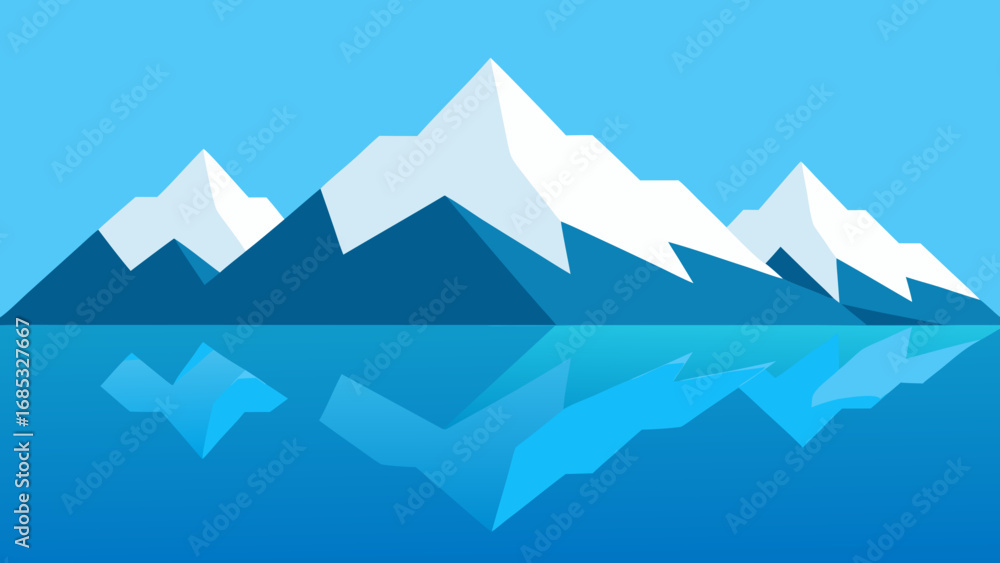 Fototapeta premium Majestic Snow Capped Mountains Reflecting in a Calm Lake a Nature Mirror
