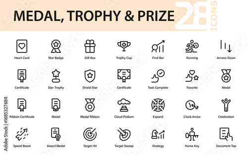 Reward and Success Modern Line Icon Pack, Professional Outline Vector Icons with Minimal Creative Style for Business Growth and Motivation