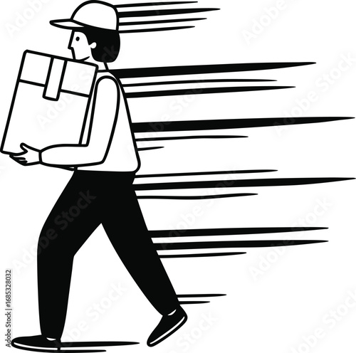 Delivery person carrying package with motion lines vector