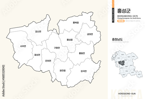 충청남도 홍성군 행정동 윤곽선 지도