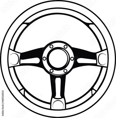 Black steering wheel with spokes and circular details vehicle transport