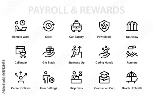 Salary Benefits Modern Line Icon Collection with Professional Minimal Compensation, Payroll, Bonus, Rewards, Allowances, and Financial Success Vectors