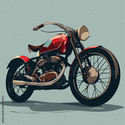 illustration, vector, motorcycle, bike, motorbike, motor, wheel, speed, engine, transportation, transport, biker, vehicle, cycle, red, chrome, chopper, black, sport, wheels, ride, isolated, road, mode