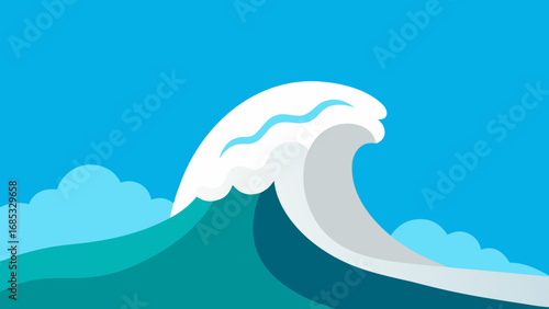 Powerful Tsunami Wave Approaching a Serene Coastal Landscape Dramatic Ocean Event