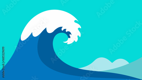 Tsunami Wave Approaching Coast Powerful Nature Vector Illustration