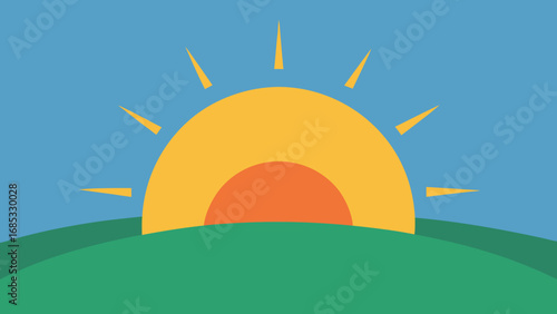 Vernal Equinox Sunrise Beautiful Nature Vector Illustration Artwork