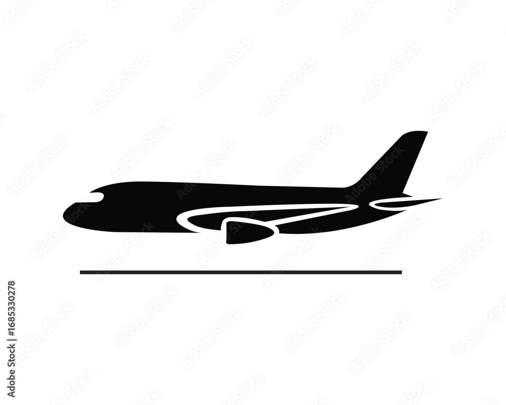 Obraz premium Airplane Silhouette Taking Off Vector Illustration