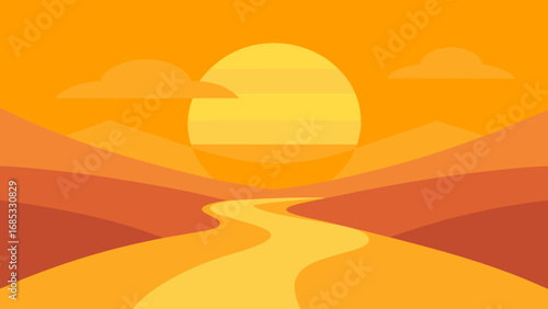 Golden Hour Light on a River Tranquil Nature Vector Illustration