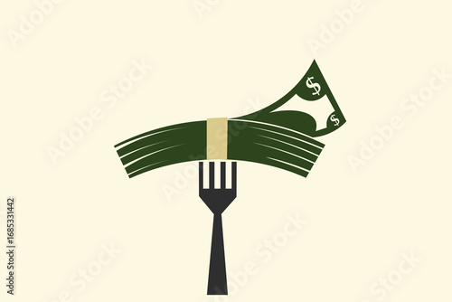 vector illustration Eating money, money on fork
