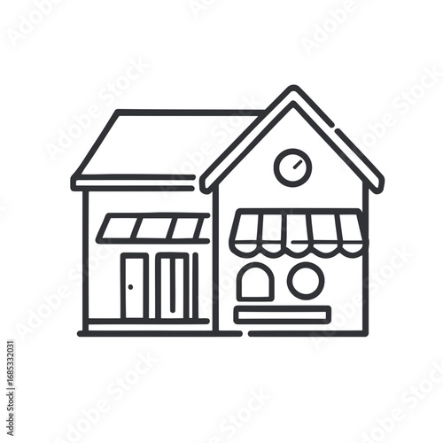 Vector illustration of a modern residential house icon with a roof and a door, a symbol of real estate and residential property