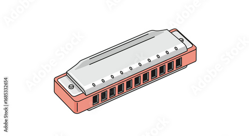Harmonica illustration with detailed design, perfect for music, blues, jazz, and entertainment projects