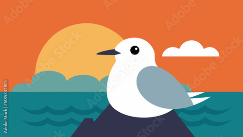 Kittiwake on Nest Coastal Bird Nature Vector Illustration Artwork
