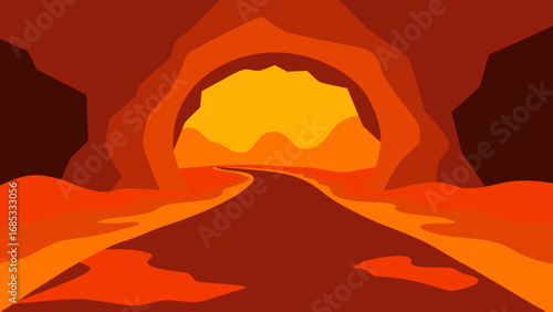Dark Lava Tubes Interior Nature Vector Illustration Volcanic Cavern