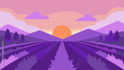 Fragrant Lavender Field Nature Vector Illustration Picturesque Rural Scene