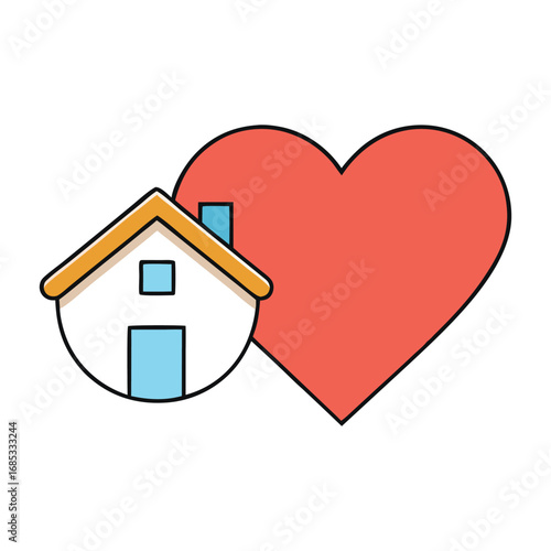 A simple house icon with a heart inside, symbolizing love, warmth, and comfort at home—a perfect representation of family, care, and cozy living spaces.
