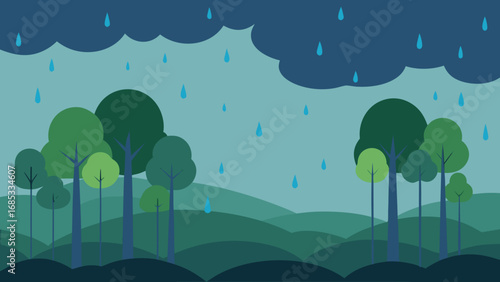 Lush Monsoon Forest During Rain Nature Vector Illustration Tropical Ecosystem