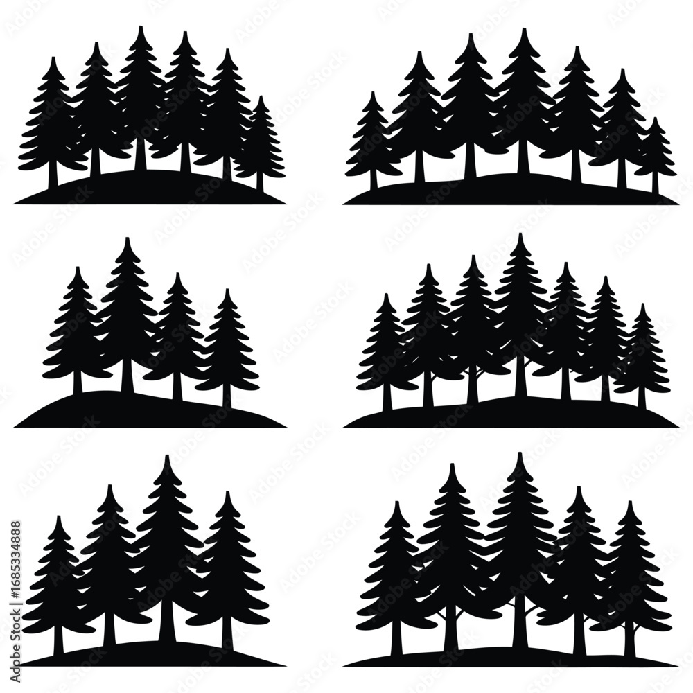 Obraz premium Black pine trees on white background evergreen trees
