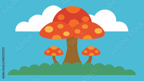Fascinating Mushroom Cluster at Tree Base Nature Vector Illustration Fungi Life