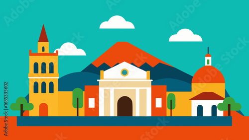 Vibrant Nicaraguan Colonial City Vector Illustration Historic Urban Scene