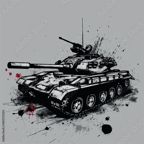 illustration, vector, tank, military, army, war, gun, vehicle, battle, weapon, armored, cannon, isolated, heavy, green, armed, armor, machine, turret, track, camouflage, old, power, forces, model, arm