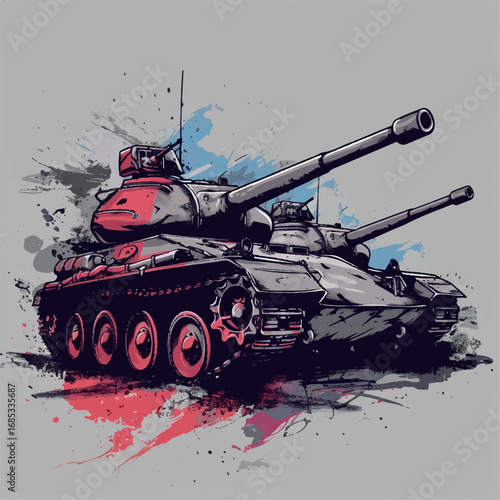 illustration, vector, tank, military, army, war, gun, vehicle, battle, weapon, armored, cannon, isolated, heavy, green, armed, armor, machine, turret, track, camouflage, old, power, forces, model, arm