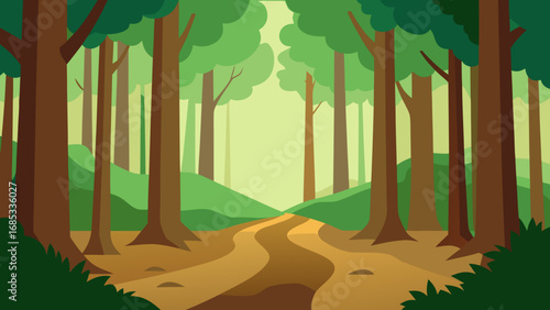 Serene Old Growth Forest with Dappled Light Nature Vector Illustration Graphics