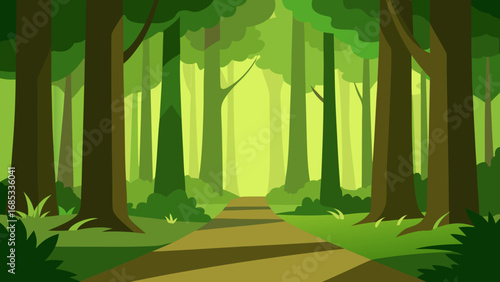 Enchanting Old Growth Forest with Dappled Light Nature Vector Illustration Art