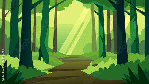 Mystical Old Growth Forest with Dappled Light Nature Vector Illustration Scene