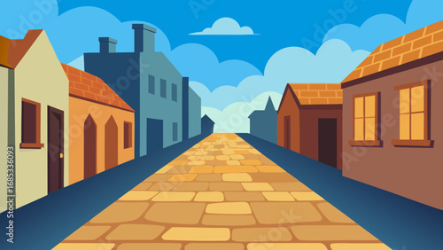 Charming Old Town Street with Cobblestones Vector Illustration European City