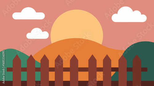 Rustic Old Wooden Fence Nature Vector Illustration Farm Countryside Element