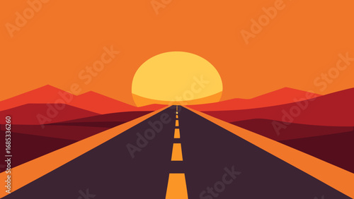 Endless Open Road Stretching Nature Vector Illustration Freedom and Adventure