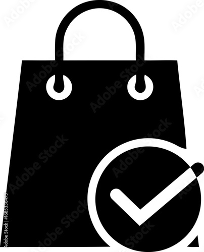 Shopping bag icon with check mark for purchases