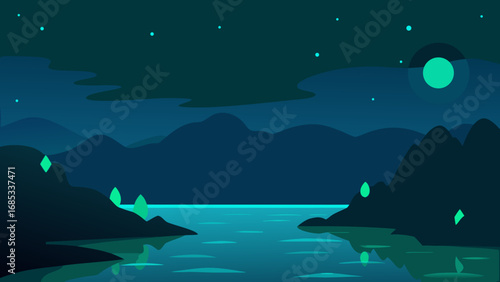 Peaceful bioluminescent bay at night a serene natural glow of ocean wonders