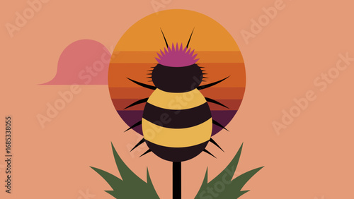 Fuzzy bumblebee on thistle a charming natural scene of pollination and life