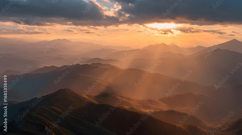 Fototapeta premium golden sunrise above mountains,