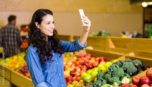 Woman taking a selfie in a grocery store