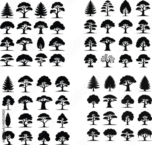 Diverse Black Tree Silhouettes Collection trees white