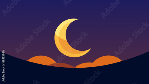 Mystical crescent moon appearing in the night sky a serene celestial spectacle